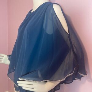 Rhinestone lined cold shoulder blouse